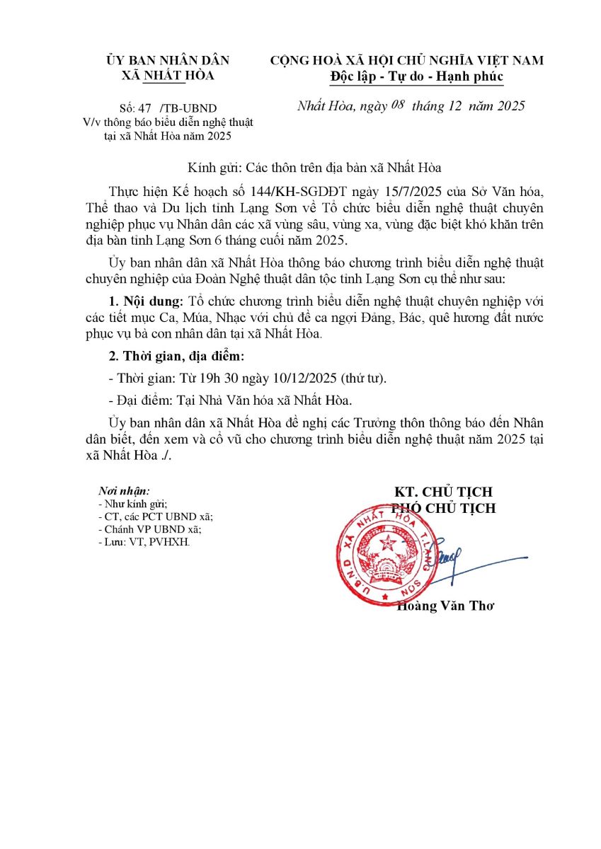 Thông báo biểu diễn nghệ thuật